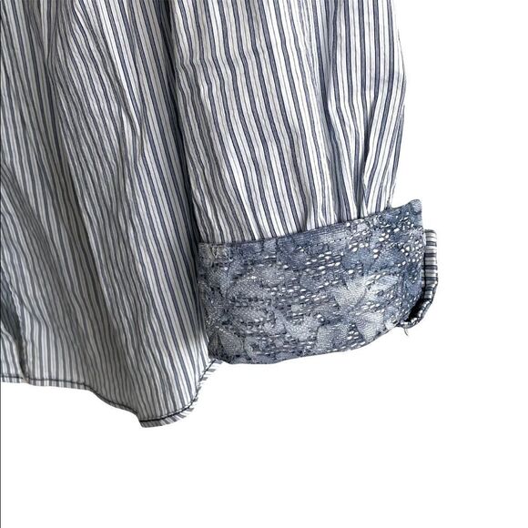 MAX VOLMARY Diamonds And Pearls Striped Button Front Blouse Blue White 14 - Picture 7 of 13